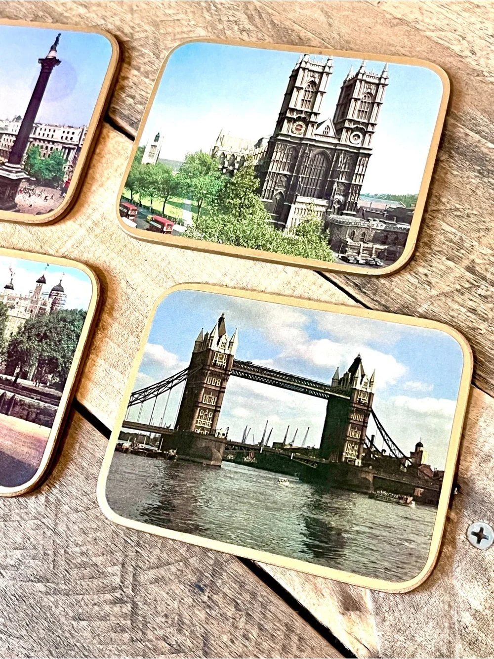 Vintage Win-El-Ware London England Landmarks Coasters Set of 6 Gold Trim 4.5